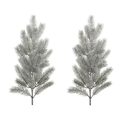 2x stuks kersttakken/dennentakken 36 cm groen met sneeuw kerstversiering