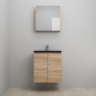 On-Line Badkamermeubelset - 60 cm - Voorgemonteerd - Greeploze Ladestructuur - Acryl Wastafel - 1 Kraangat - Spiegelkast - Eiken