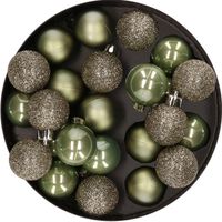 28x stuks kleine kunststof kerstballen mos groen 3 cm