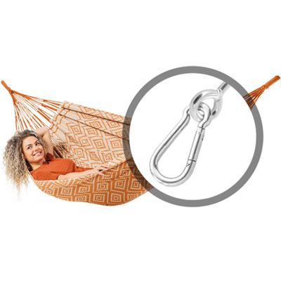Eenpersoons hangmat met bevestiging - 300x140cm - Oranje - 120kg draagkracht- 100% katoen - binnen & buiten