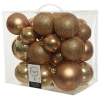 26x Kunststof kerstballen mix camel bruin 6-8-10 cm kerstboom versiering/decoratie - Kerstbal - thumbnail