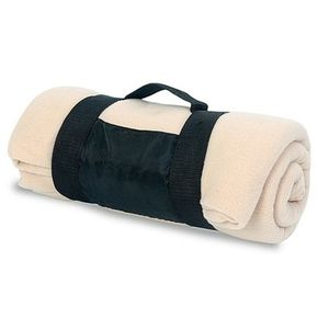 Fleece deken/plaid beige met afneembaar handvat 160 x 130 cm   -
