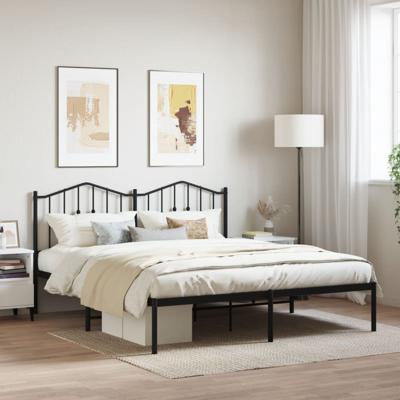 Bedframe met hoofdbord metaal zwart 160x200 cm