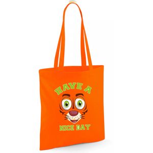 Bellatio Decorations schoudertas jongens - tijger - oranje - have a nice day - 42 x 38 cm - shopper   -