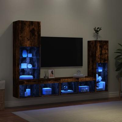 8-delige tv-wandmeubelset met LED bewerkt hout gerookt eiken
