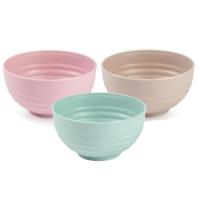 Plasticforte onbreekbaar servies kommetjes - 12x stuks - roze/beige/groen - kunststof - 13 x 7 cm