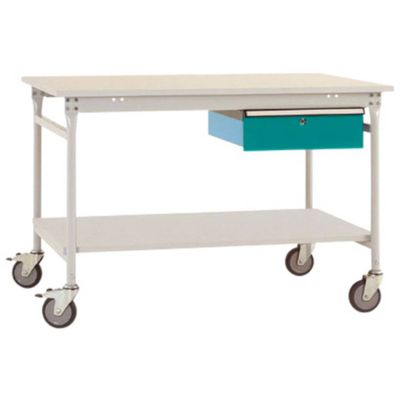 Manuflex BB5351.5021 Compleet bijzettafel basismobiel met melamine schijf + enkele lade, bxdxh: 1500 x 800 x 850 mm Waterblauw Manuflex BB5351.5021 Compleet bijzettafel basismobiel met melamine schijf + enkele lade, bxdxh: 1500 x 800 x 850 mm Waterblauw