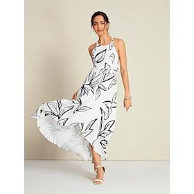 Dames Jurk met print Maxi-jurk Zwart-wit Mouwloos Planten Onregelmatige zoom Afdrukken Gekruiste rug Zomer Halternek Vakantie Casual / Dagelijks S M L