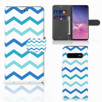Samsung Galaxy S10 Telefoon Hoesje Zigzag Blauw - thumbnail