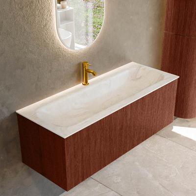 Badmeubel Mondiaz Kurve-Dlux | 120 cm cm | Meubelkleur Ruby | Wastafelkleur Ostra | Solid surface | Wasbak midden spoelbak | 1 kraangat
