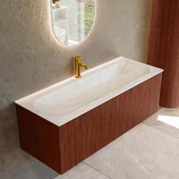 Badmeubel Mondiaz Kurve-Dlux | 120 cm cm | Meubelkleur Ruby | Wastafelkleur Ostra | Solid surface | Wasbak midden spoelbak | 1 kraangat