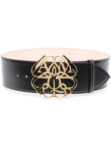 Alexander McQueen ceinture en cuir à plaque logo - Noir