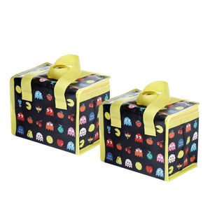 2x Stuks Kleine lunch koeltas - Pac-man print - 21 x 16 x 14 cm - 4,7 liter - Koeltas