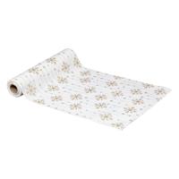 Kerst thema diner tafelloper - zilver/goud - gouden sneeuwvlokjes - 28 x 300 cm