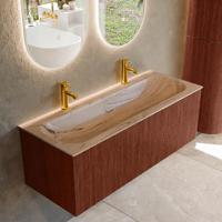 Badmeubel Mondiaz Kurve-Dlux | 120 cm | Meubelkleur Ruby | Wastafelkleur Arena | Solid surface | Wasbak midden spoelbak | 2 kraangaten