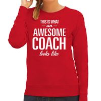 Awesome coach / trainer cadeau sweater / trui rood voor dames - thumbnail