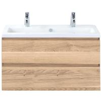 Vogue Badmeubelset 100 cm - Greeplijst in Kleur - Grey Oak - Keramische Wastafel Wit 2 Kraangaten