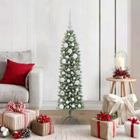 VidaXL Kunstmatige slanke kerstboom met 150 led groen en wit 120 cm