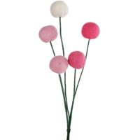 Decoratie bollen op steel vilt roze 33 cm set van 5 | 18 stuks