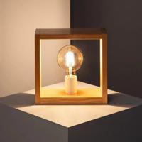 Minimalistische tafellamp vierkant hout met E27 fitting &apos;Nelie&apos;