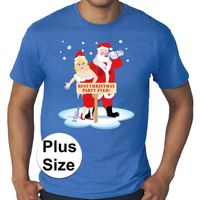 Plus size Fout kerstborrel shirt / kerst t-shirt Best christmas party ever blauw voor heren 4XL  -