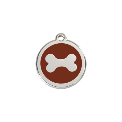 Bone Brown roestvrijstalen hondenpenning small/klein dia. 2 cm - Reddingo