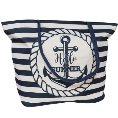 Gerimport strandtas - Hello Summer - Maritiem - blauw - 19 x 51 x 35 cm