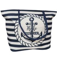 Gerimport strandtas - Hello Summer - Maritiem - blauw - 19 x 51 x 35 cm