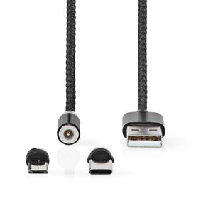 Nedis CCGB60630BK20 Usb-kabel Usb 2.0 Usb-a Male Usb Micro-b Male / Usb-c™ Male No Data Transfer Vernikkeld 2.00 M Rond Nylon Zwart Doos