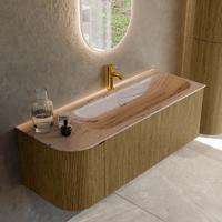 Badmeubel Mondiaz Kurve-Dlux | 125 cm | Meubelkleur Dusk | Wastafelkleur Arena | Solid surface | Wasbak rechter zijde spoelbak | 1 kraangat