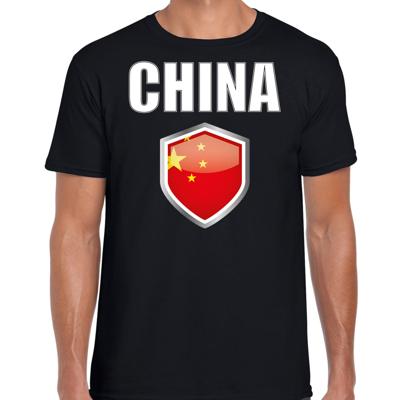 China vlag thema landen t-shirt - zwart - voor heren - Supporters kleding - korte mouwen China vlag thema landen t-shirt - zwart - voor heren - Supporters kleding - korte mouwen