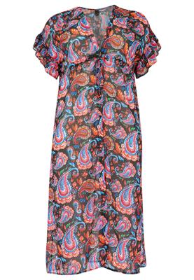 Yoek Cardi-jurk met ruches PAISLEY | Zwart | Maat 58/60