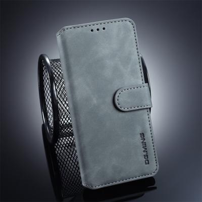 Dg. MING retro olie kant horizontale flip case voor Galaxy S10 met houder & kaartsleuven & portemonnee (grijs)