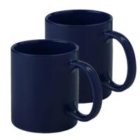 Koffie mokken/bekers - 2x - keramiek - glans - met oor - donkerblauw - 370 ml