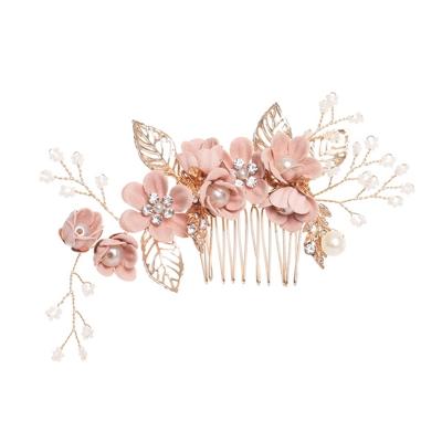 Mode bloem haar kammen hoofdtooi Prom Bridal Wedding haaraccessoires bladgoud haar juwelen haar pinnen (roze grote zise)