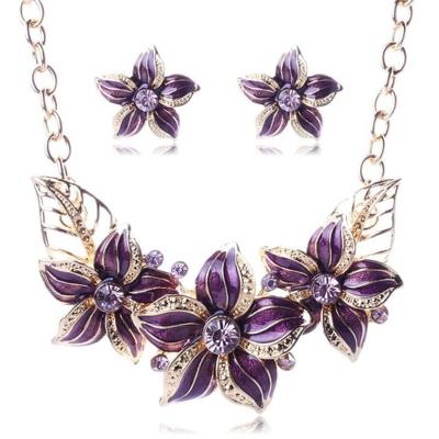 Crystal emaille bloem Sieraden sets voor vrouwen (paars)