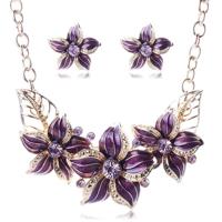 Crystal emaille bloem Sieraden sets voor vrouwen (paars)