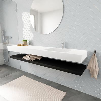 Mondiaz Alan badmeubel 200 cm solid suface planchet urban vrijhangend wastafel rechts 1 kraangat wit