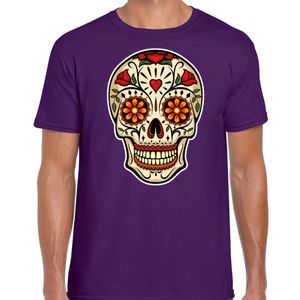 Sugar Skull t-shirt heren - paars - Day of the Dead - punk/rock/tattoo thema