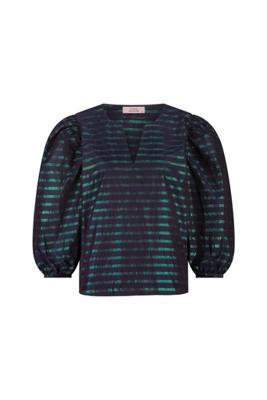 Xara sparkle stripe blouse - dark blue/bottle green - 13332