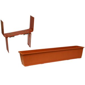 Kunststof plantenbak terracotta rechthoekig 80 cm met 2 verstelbare balkon/muurbeugels