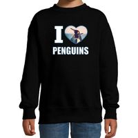 I love penguins sweater / trui met dieren foto van een pinguin zwart voor kinderen - thumbnail