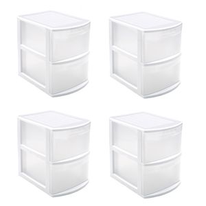 Set van 4x stuks ladeblokken/bureau organizers met 2 lades wit/transparant 39 x 29 x 40 cm