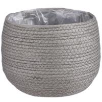 Mica Decorations Bloempot - rotan - grijs - jute - 22 x 19 cm - Met plastic binnenkant