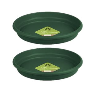 Set van 2x stuks bloempot/plantenpot onderschaal donkergroen kunststof diameter 26 cm