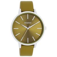 OOZOO C11298 Horloge Timepieces staal-leder zilverkleurig-olijfgroen 42 mm - thumbnail