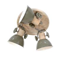 Steinhauer Industriële plafondlampGearwood 3-lichts retro groen met hout - 3063G