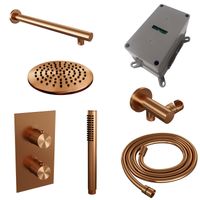 Regendoucheset Inbouw Brauer Copper Carving Thermostatisch 20 cm met 3-Weg Omstelling, Wandarm en Staaf Handdouche Geborsteld Koper Brauer