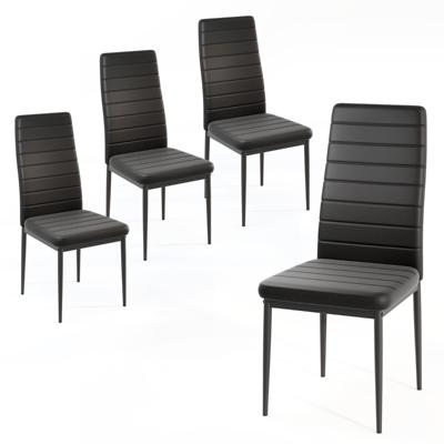 Set van 4 Gestoffeerde Eetkamerstoelen Gestoffeerde Rugleuning en Zitting Imitatieleer Metalen Poten Moderne Stoel Zwart