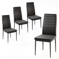 Set van 4 Gestoffeerde Eetkamerstoelen Gestoffeerde Rugleuning en Zitting Imitatieleer Metalen Poten Moderne Stoel Zwart